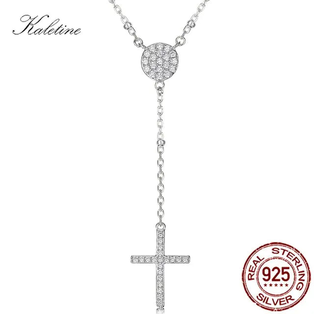 KALETINE 925 Sterling Silver Rosary Necklaces Trendy Gold Jewelry Cross Charms Turkey Evil Eye Necklace Women Accessories Men