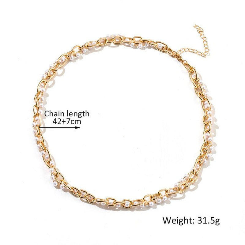 Trendy Women'S Neck Chain Kpop Irregular Imitation Pearls Necklace Gold Color Lock Butterfly Coin Pendant Choker Jewelry Collar