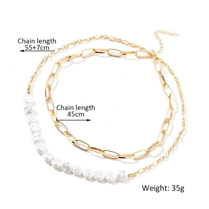 Trendy Women'S Neck Chain Kpop Irregular Imitation Pearls Necklace Gold Color Lock Butterfly Coin Pendant Choker Jewelry Collar