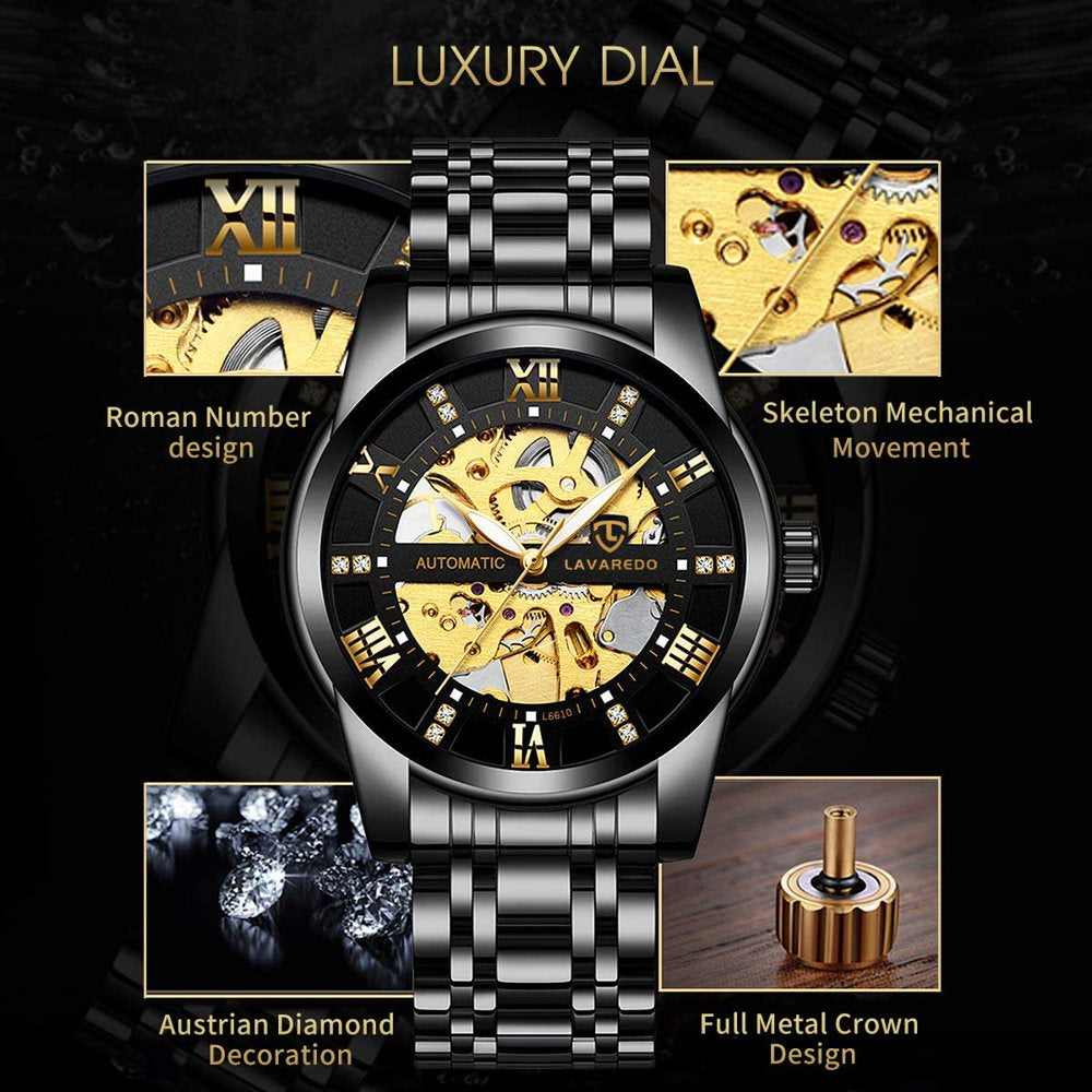 Men'S Watch Automatic Mechanical Watches Self Winding Diamond Dial Stainess Steel Watches Business Watches Valentine'S Day Gift for Men