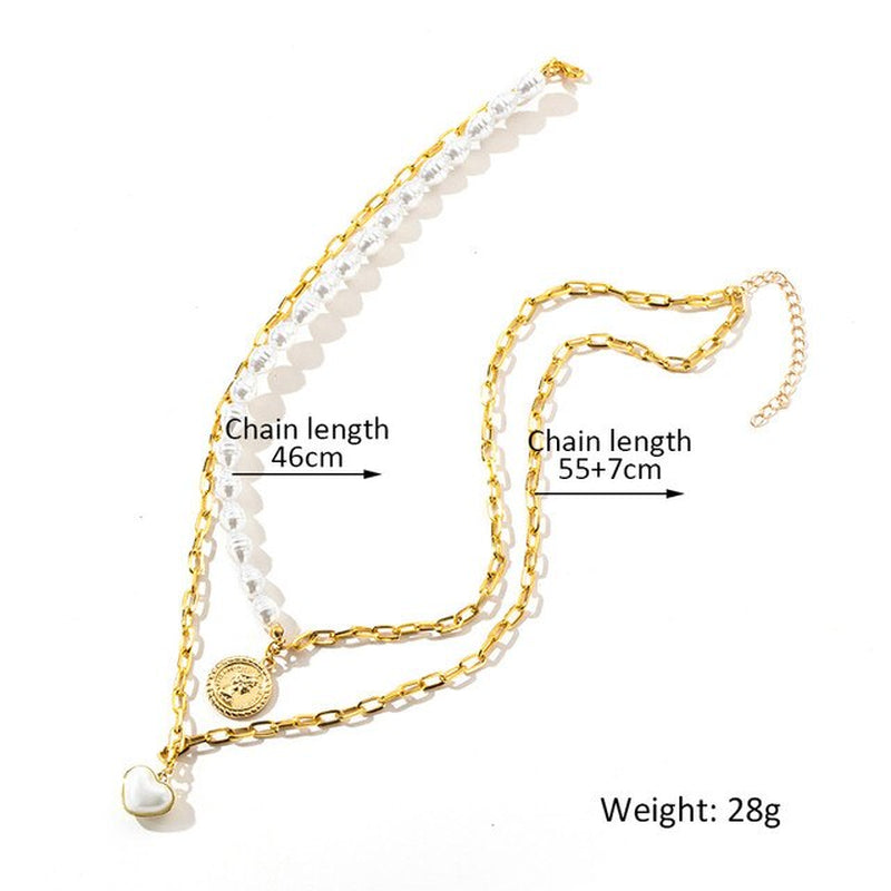 Trendy Women'S Neck Chain Kpop Irregular Imitation Pearls Necklace Gold Color Lock Butterfly Coin Pendant Choker Jewelry Collar