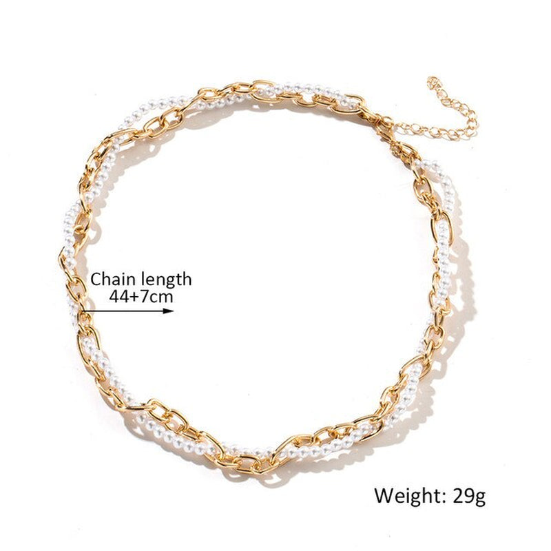 Trendy Women'S Neck Chain Kpop Irregular Imitation Pearls Necklace Gold Color Lock Butterfly Coin Pendant Choker Jewelry Collar