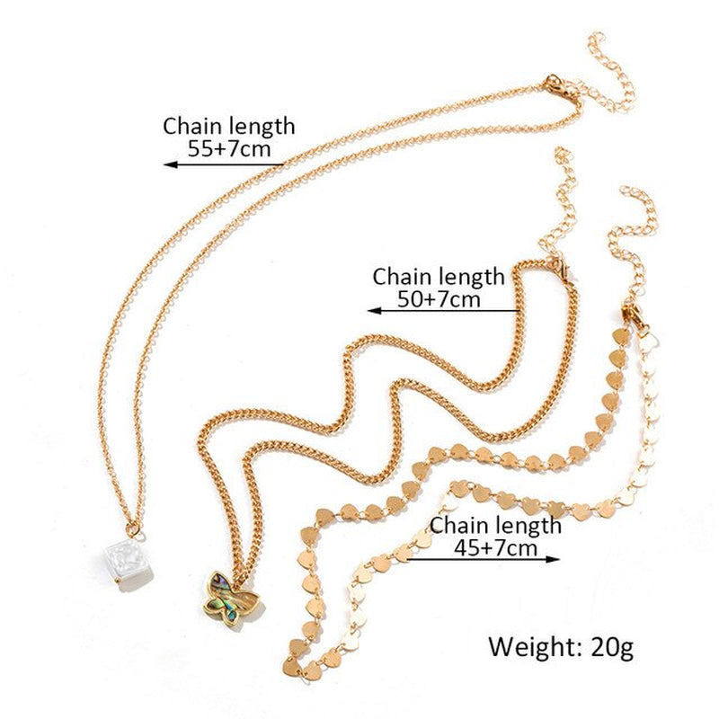 Trendy Women'S Neck Chain Kpop Irregular Imitation Pearls Necklace Gold Color Lock Butterfly Coin Pendant Choker Jewelry Collar