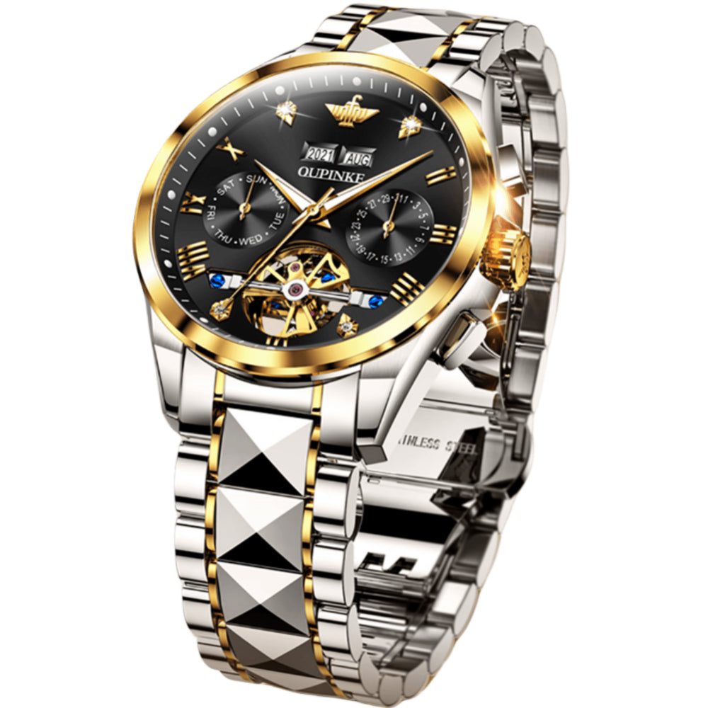 Automatic Watches for Men, Diamond Skeleton Self Winding Luxury Dress Mens Watch Sapphire Crystal Tungsten Steel Band Luminous Waterproof Reloj, Gifts for Men